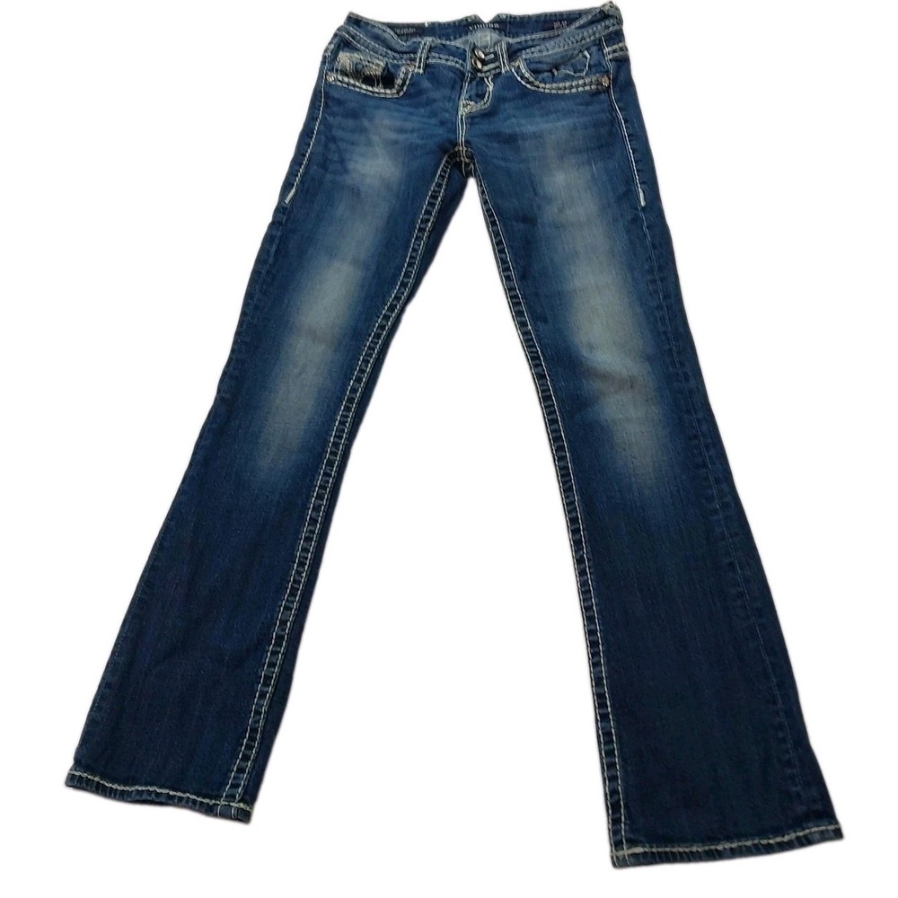 Vigoss Jeans Womens 3/4 Blue Chelsea Slim Boot Denim Medium Wash Stretch